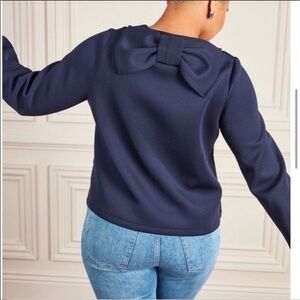 Stella & Dot Navy Bow Sweatshirt Large — Crush It Bow Back Crewneck Top